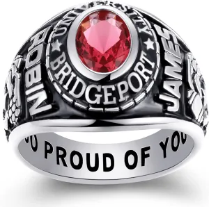 Custom Class Rings - Fully Personalized Graduation Rings for Men & Women, Birthstone Sterling Silver or 10KT Gold, Size 5-15