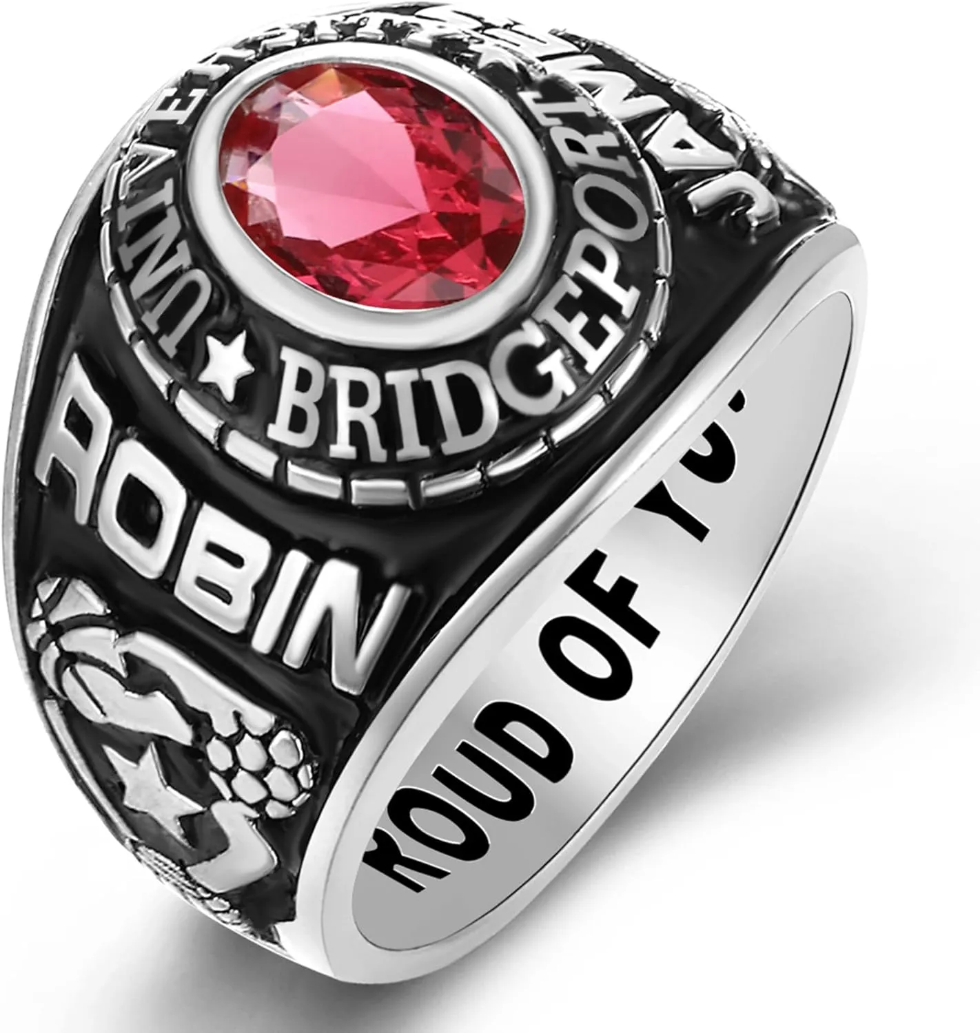 Custom Class Rings - Fully Personalized Graduation Rings for Men & Women, Birthstone Sterling Silver or 10KT Gold, Size 5-15