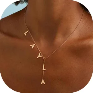 Custom Lariat Name Necklace Personalized Letter Initial Necklace 18K Gold Plated Customized Jewelry Gifts for her, Gifts for mom (Lariat Letter Necklace)