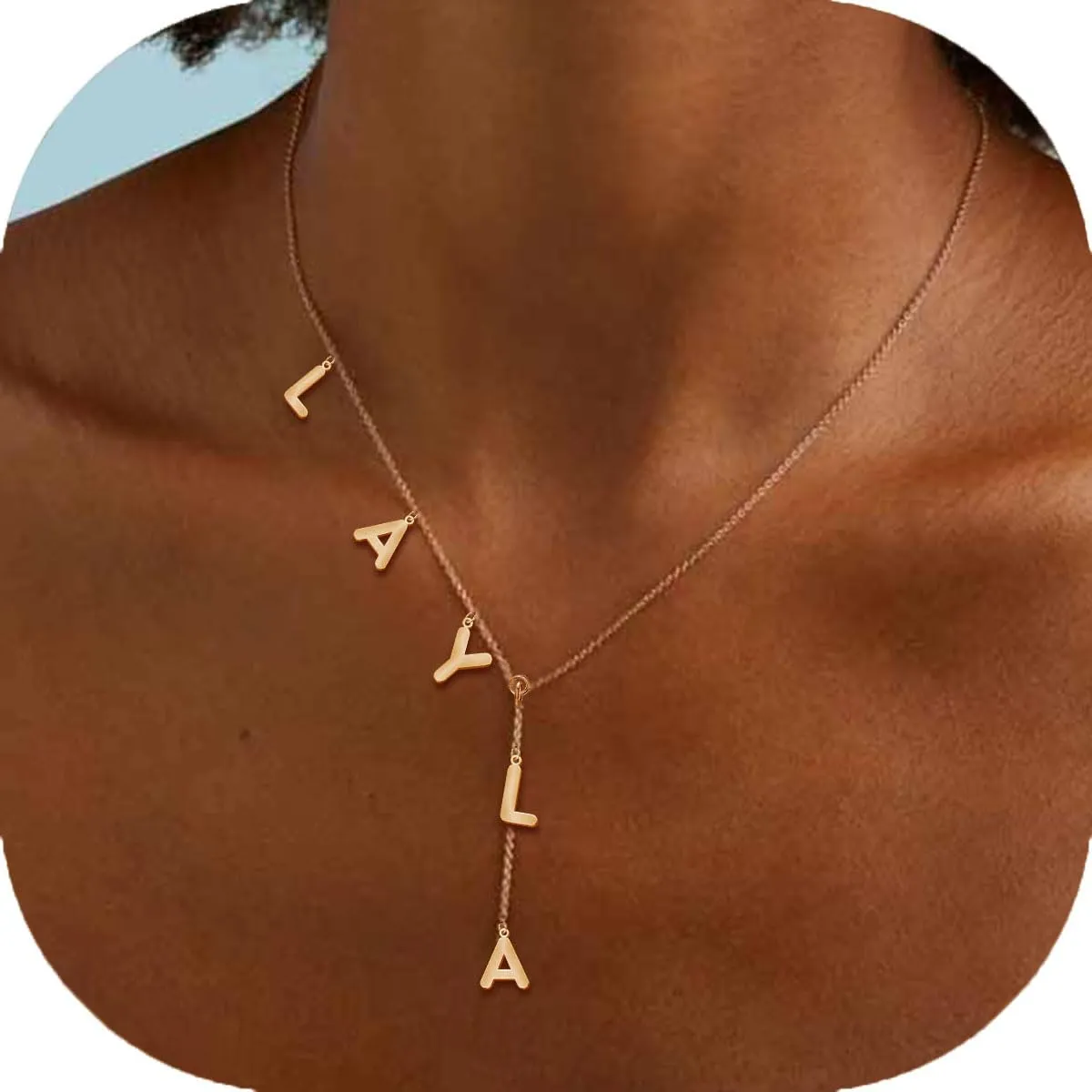 Custom Lariat Name Necklace Personalized Letter Initial Necklace 18K Gold Plated Customized Jewelry Gifts for her, Gifts for mom (Lariat Letter Necklace)