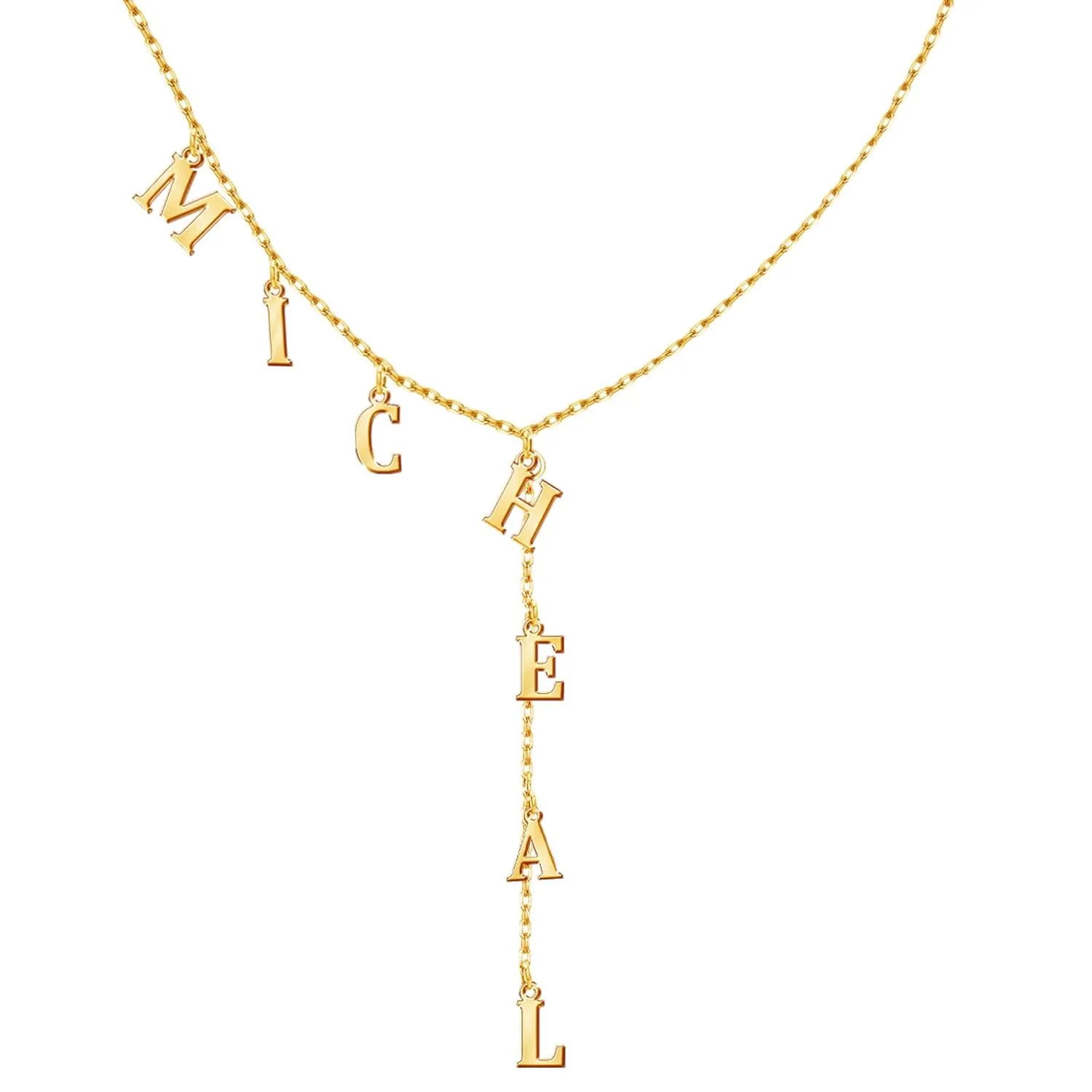 Custom Lariat Name Necklace Personalized Letter Initial Necklace 18K Gold Plated Customized Jewelry Gifts for her, Gifts for mom (Lariat Letter Necklace)