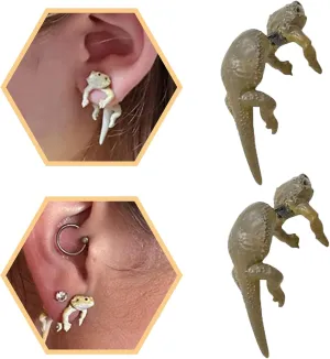 Cute 3D Animal Earrings Funny Cartoon Lizard Stud Earrings Jewelry Gift, Cute Funny Lizard Stud Earrings Vintage Silver Jewelry Gift, 3D Animal Earrings for Women Girls (1 Pair)