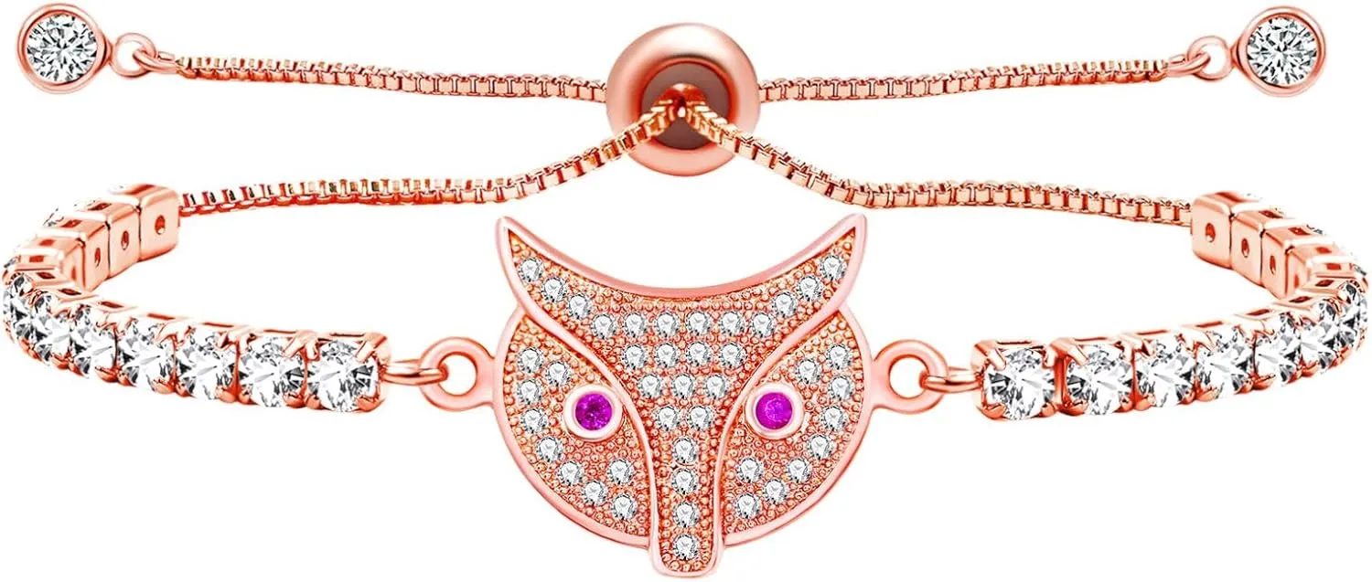 Cute Fox Tennis Bracelet Cubic Zirconia Adjustable Slider Bolo Tennis Bracelets Animal Jewelry for Women Gifts YA4928