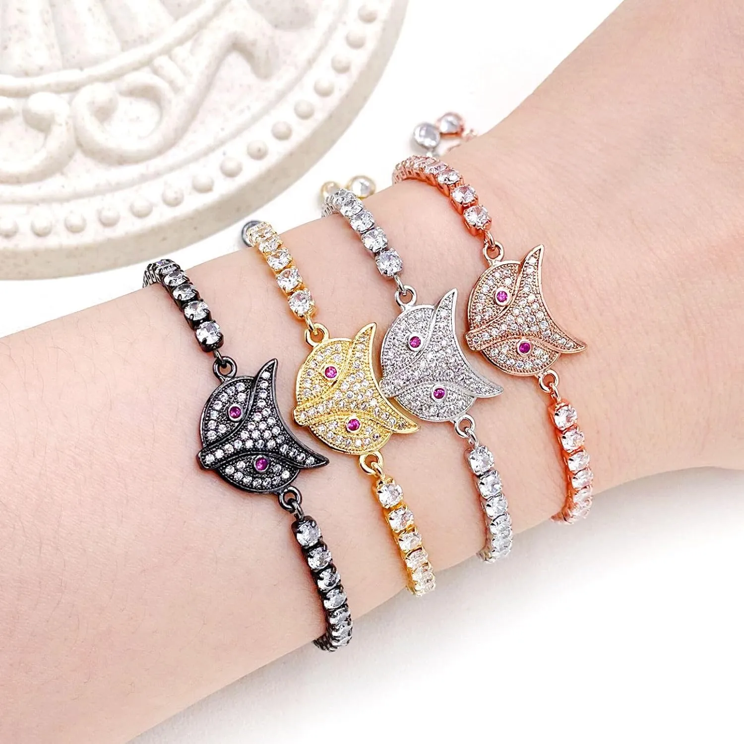 Cute Fox Tennis Bracelet Cubic Zirconia Adjustable Slider Bolo Tennis Bracelets Animal Jewelry for Women Gifts YA4928