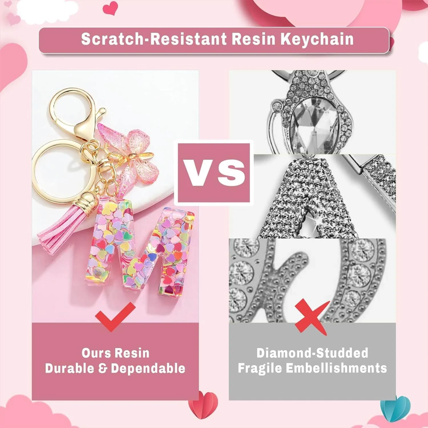 Cute Pink Initial Letter Keychain Tassel Butterfly Pendant for Women Girls CarKey Purse SchoolBag Handbag Cup charm
