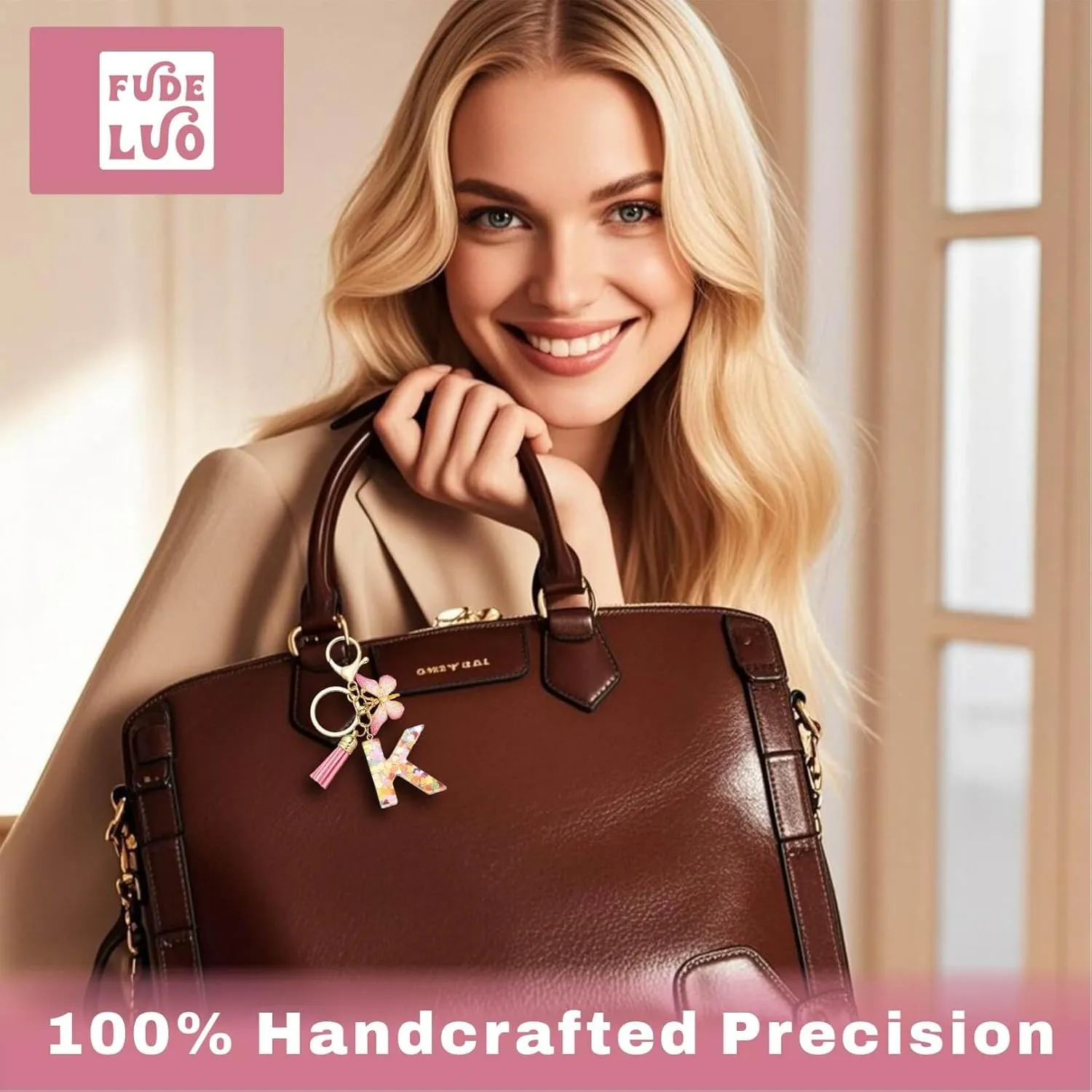 Cute Pink Initial Letter Keychain Tassel Butterfly Pendant for Women Girls CarKey Purse SchoolBag Handbag Cup charm