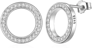 CZ Circle Minimalist Halo S925 Sterling Silver Huggie Stud Earrings for Women Round Hollow Open Statement Geometric Cubic Zirconia Post Hypoallergenic Pierced Jewelry Gifts for Birthday 11mm