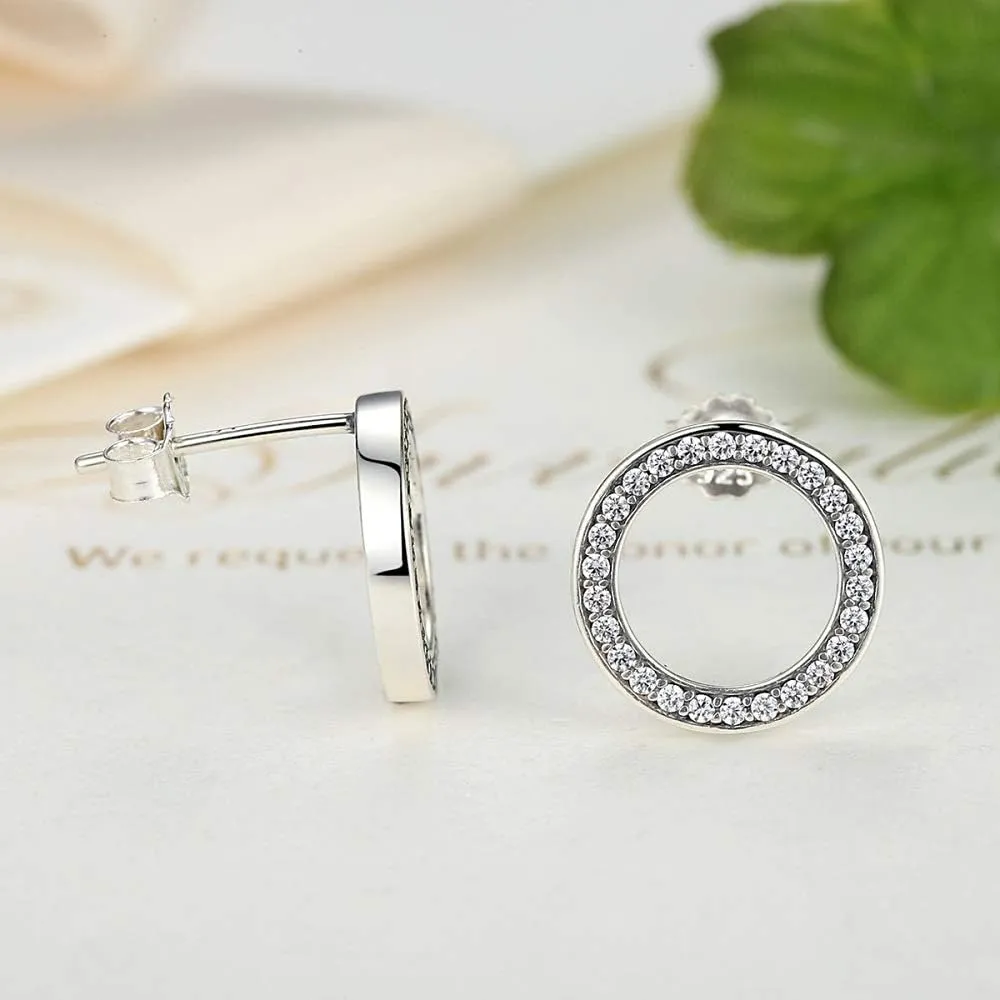 CZ Circle Minimalist Halo S925 Sterling Silver Huggie Stud Earrings for Women Round Hollow Open Statement Geometric Cubic Zirconia Post Hypoallergenic Pierced Jewelry Gifts for Birthday 11mm