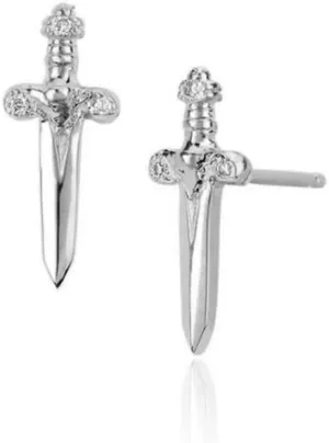 CZ Dagger Knife Small Cartilage Stud Earrings for Women Men Boys Sensitive Ear Silver Plated Punk Cute Personalized Minimalist Sword Hypoallergenic Piercing Post Gifts Bff Birthday Xmas 18mm