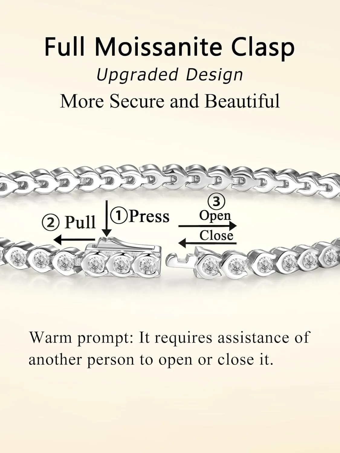 D Color VVS1 Clarity Moissanite Tennis Bracelet for Women, Really Authentic Solid 925 Sterling Silver, 5.5-7.5inch (14-19cm), Birthday Anniversary Valentines Mothers Day Ideal Gift for Her