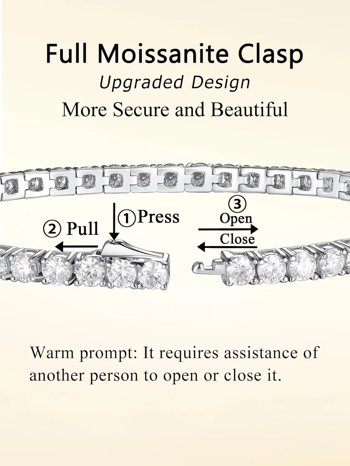 D Color VVS1 Clarity Moissanite Tennis Bracelet for Women, Really Authentic Solid 925 Sterling Silver, 5.5-7.5inch (14-19cm), Birthday Anniversary Valentines Mothers Day Ideal Gift for Her