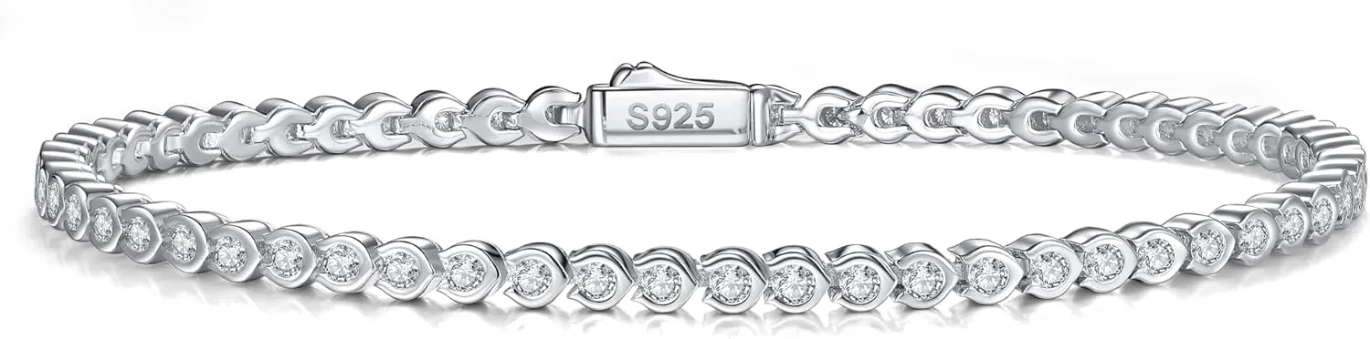 D Color VVS1 Clarity Moissanite Tennis Bracelet for Women, Really Authentic Solid 925 Sterling Silver, 5.5-7.5inch (14-19cm), Birthday Anniversary Valentines Mothers Day Ideal Gift for Her