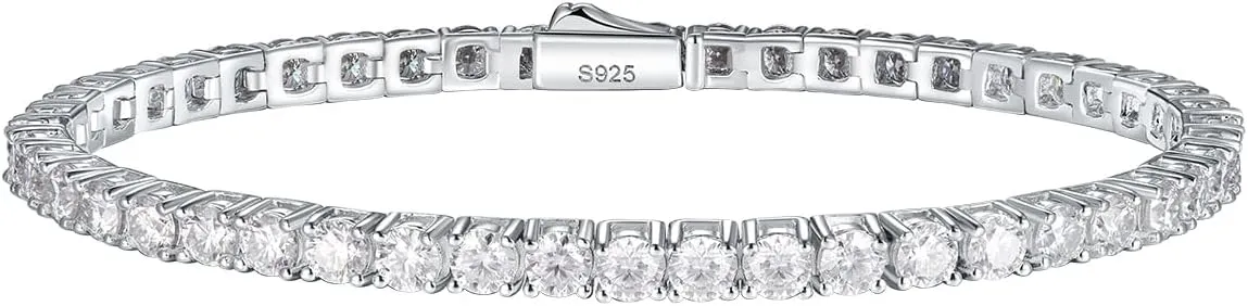 D Color VVS1 Clarity Moissanite Tennis Bracelet for Women, Really Authentic Solid 925 Sterling Silver, 5.5-7.5inch (14-19cm), Birthday Anniversary Valentines Mothers Day Ideal Gift for Her