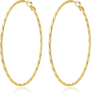 DAILY VIBES Thin Big Gold Hoop Earrings for Women Dainty 925 Sterling Silver Post Loop 14k Gold Plated Diamond-Cut Twisted Large Hypoallergenic Hoop Earrings for Women