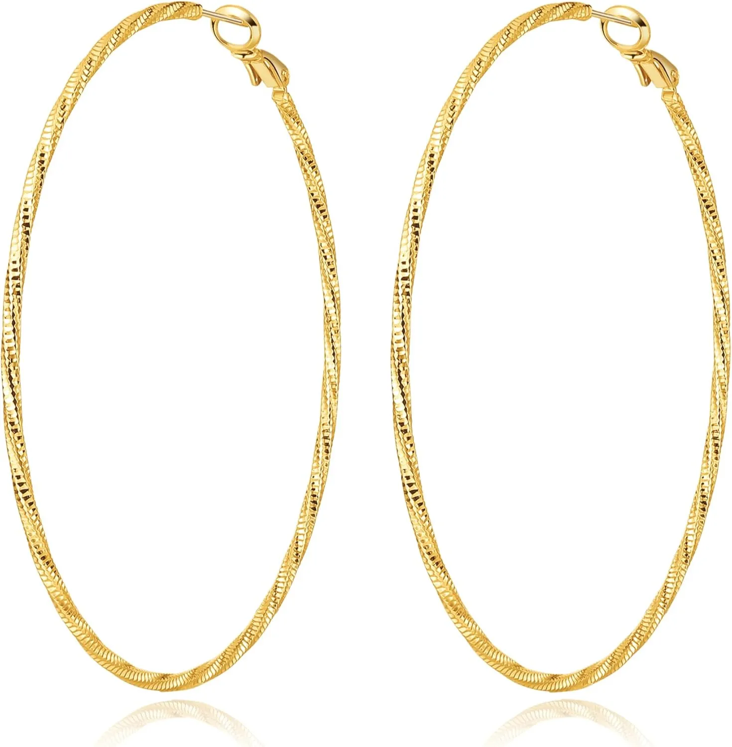 DAILY VIBES Thin Big Gold Hoop Earrings for Women Dainty 925 Sterling Silver Post Loop 14k Gold Plated Diamond-Cut Twisted Large Hypoallergenic Hoop Earrings for Women
