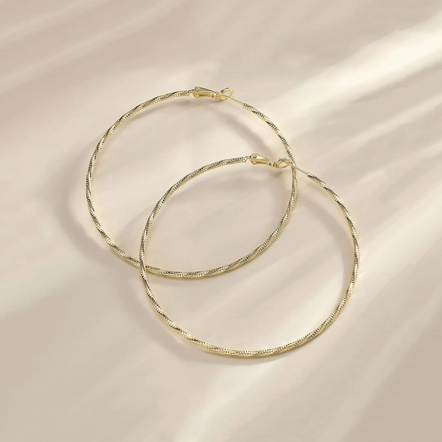 DAILY VIBES Thin Big Gold Hoop Earrings for Women Dainty 925 Sterling Silver Post Loop 14k Gold Plated Diamond-Cut Twisted Large Hypoallergenic Hoop Earrings for Women