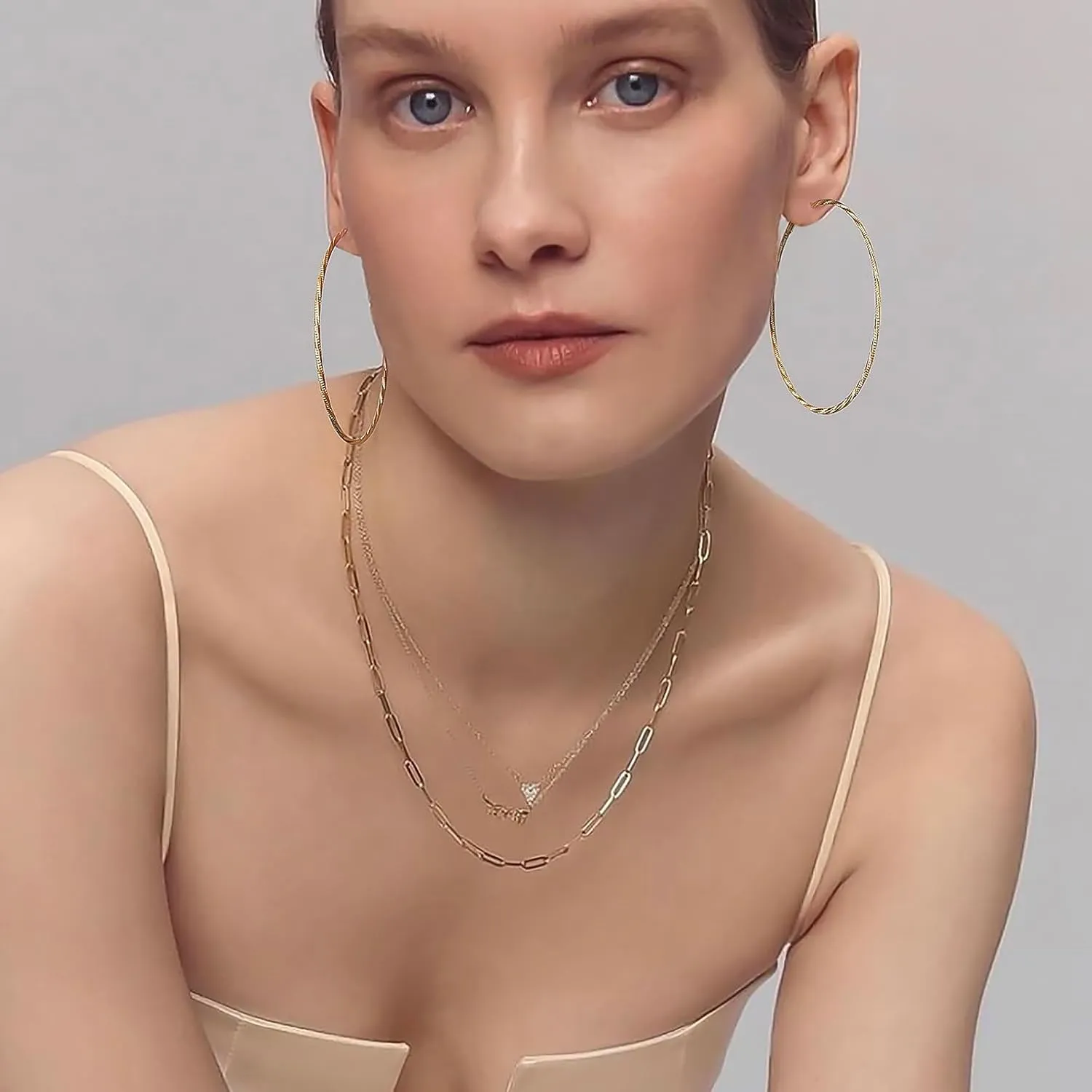 DAILY VIBES Thin Big Gold Hoop Earrings for Women Dainty 925 Sterling Silver Post Loop 14k Gold Plated Diamond-Cut Twisted Large Hypoallergenic Hoop Earrings for Women