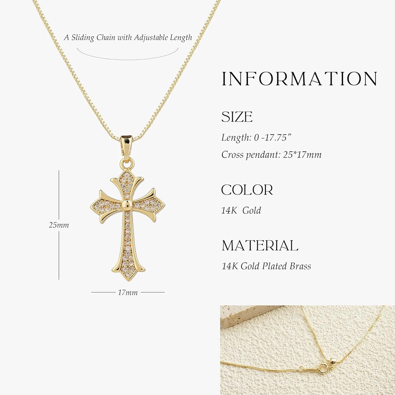 Dainty Gold Cross Pendant Necklace for Women - 18K/14K Plated with Sparkling CZ Gems, Adjustable 16"-18" Chain, Dainty Everyday Jewelry Gift for Her Christmas, Baptism, Anniversary (Box Included)