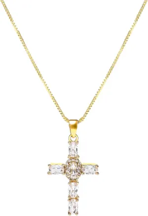 Dainty Gold Cross Pendant Necklace for Women - 18K/14K Plated with Sparkling CZ Gems, Adjustable 16"-18" Chain, Dainty Everyday Jewelry Gift for Her Christmas, Baptism, Anniversary (Box Included)