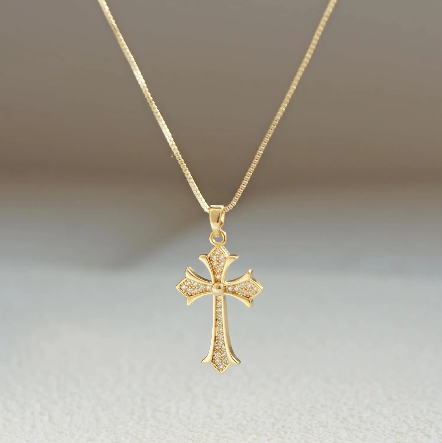 Dainty Gold Cross Pendant Necklace for Women - 18K/14K Plated with Sparkling CZ Gems, Adjustable 16"-18" Chain, Dainty Everyday Jewelry Gift for Her Christmas, Baptism, Anniversary (Box Included)