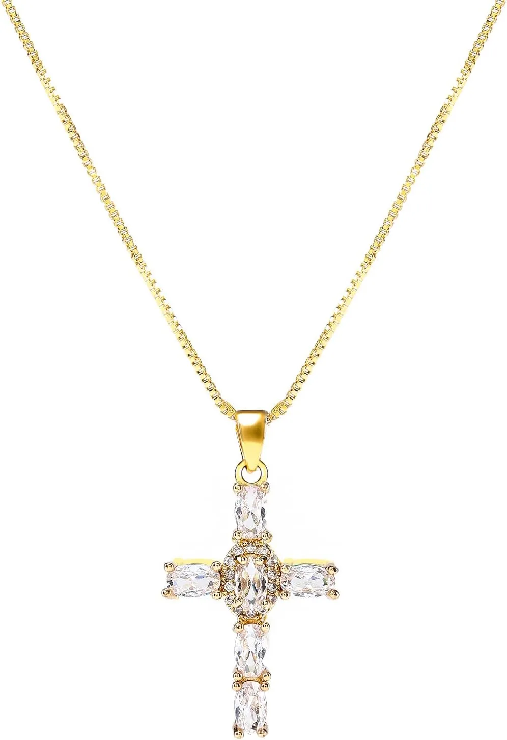 Dainty Gold Cross Pendant Necklace for Women - 18K/14K Plated with Sparkling CZ Gems, Adjustable 16"-18" Chain, Dainty Everyday Jewelry Gift for Her Christmas, Baptism, Anniversary (Box Included)