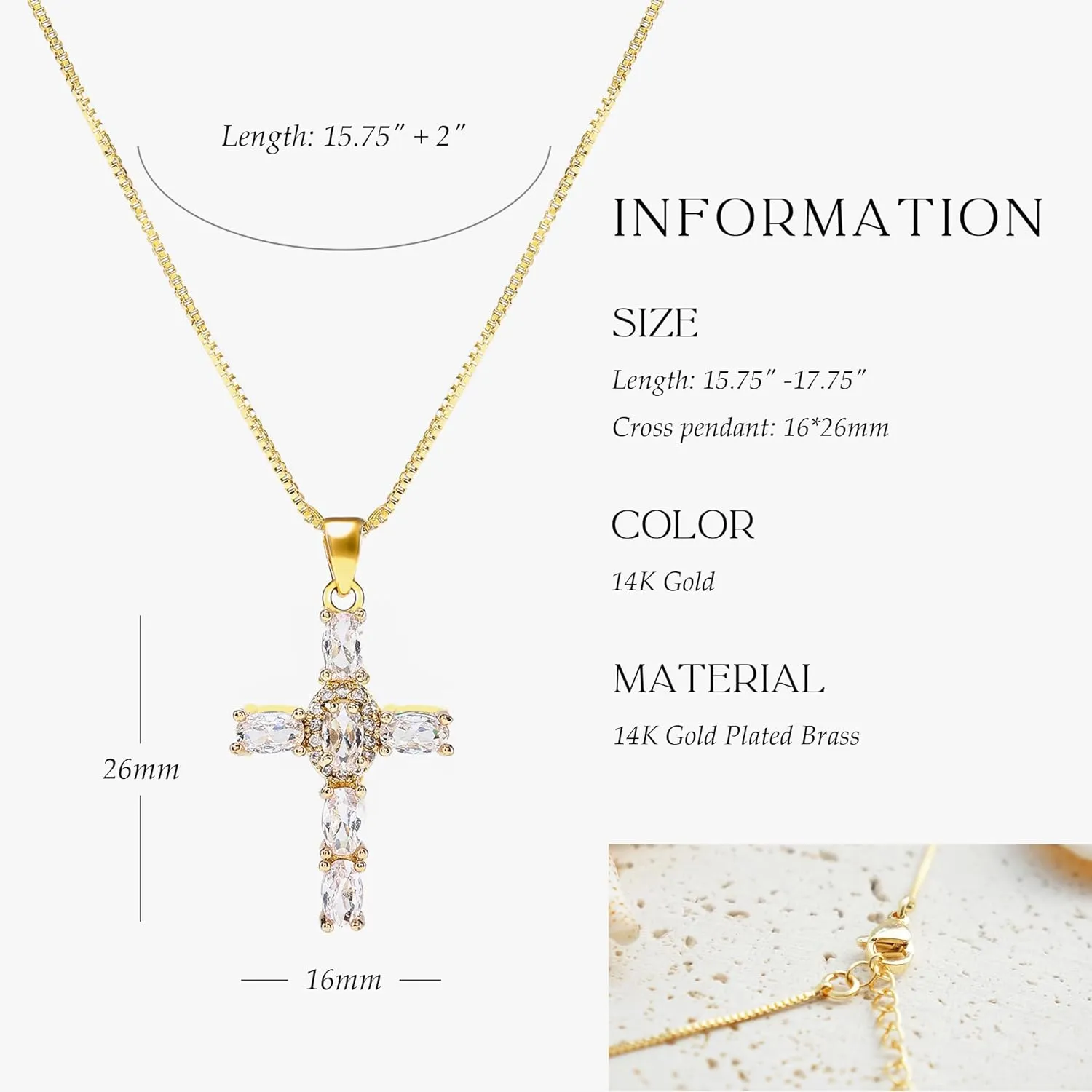 Dainty Gold Cross Pendant Necklace for Women - 18K/14K Plated with Sparkling CZ Gems, Adjustable 16"-18" Chain, Dainty Everyday Jewelry Gift for Her Christmas, Baptism, Anniversary (Box Included)