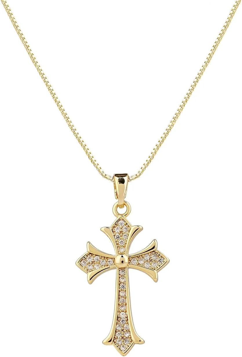 Dainty Gold Cross Pendant Necklace for Women - 18K/14K Plated with Sparkling CZ Gems, Adjustable 16"-18" Chain, Dainty Everyday Jewelry Gift for Her Christmas, Baptism, Anniversary (Box Included)