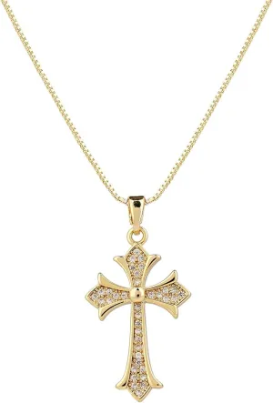 Dainty Gold Cross Pendant Necklace for Women - 18K/14K Plated with Sparkling CZ Gems, Adjustable 16"-18" Chain, Dainty Everyday Jewelry Gift for Her Christmas, Baptism, Anniversary (Box Included)