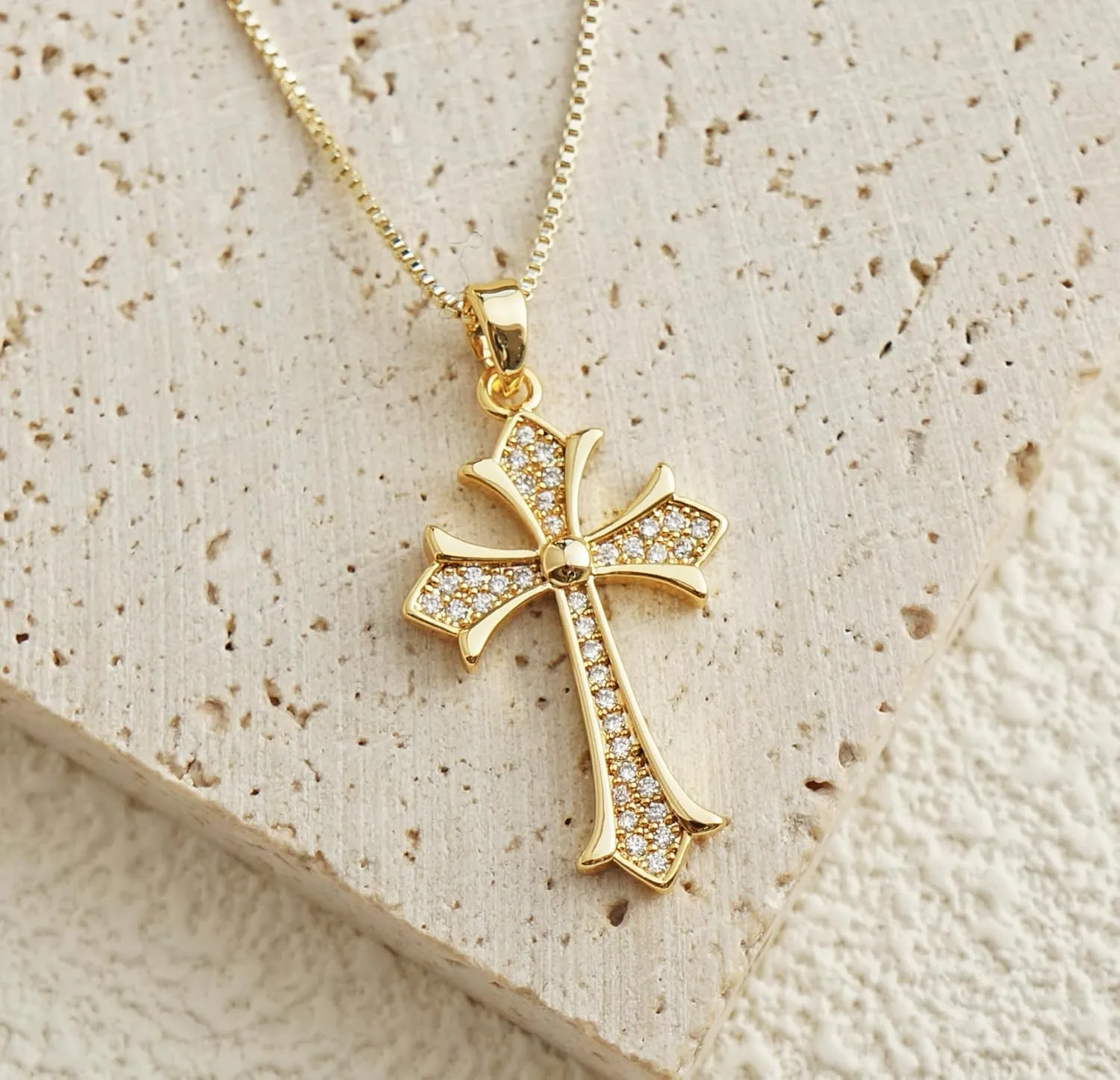 Dainty Gold Cross Pendant Necklace for Women - 18K/14K Plated with Sparkling CZ Gems, Adjustable 16"-18" Chain, Dainty Everyday Jewelry Gift for Her Christmas, Baptism, Anniversary (Box Included)