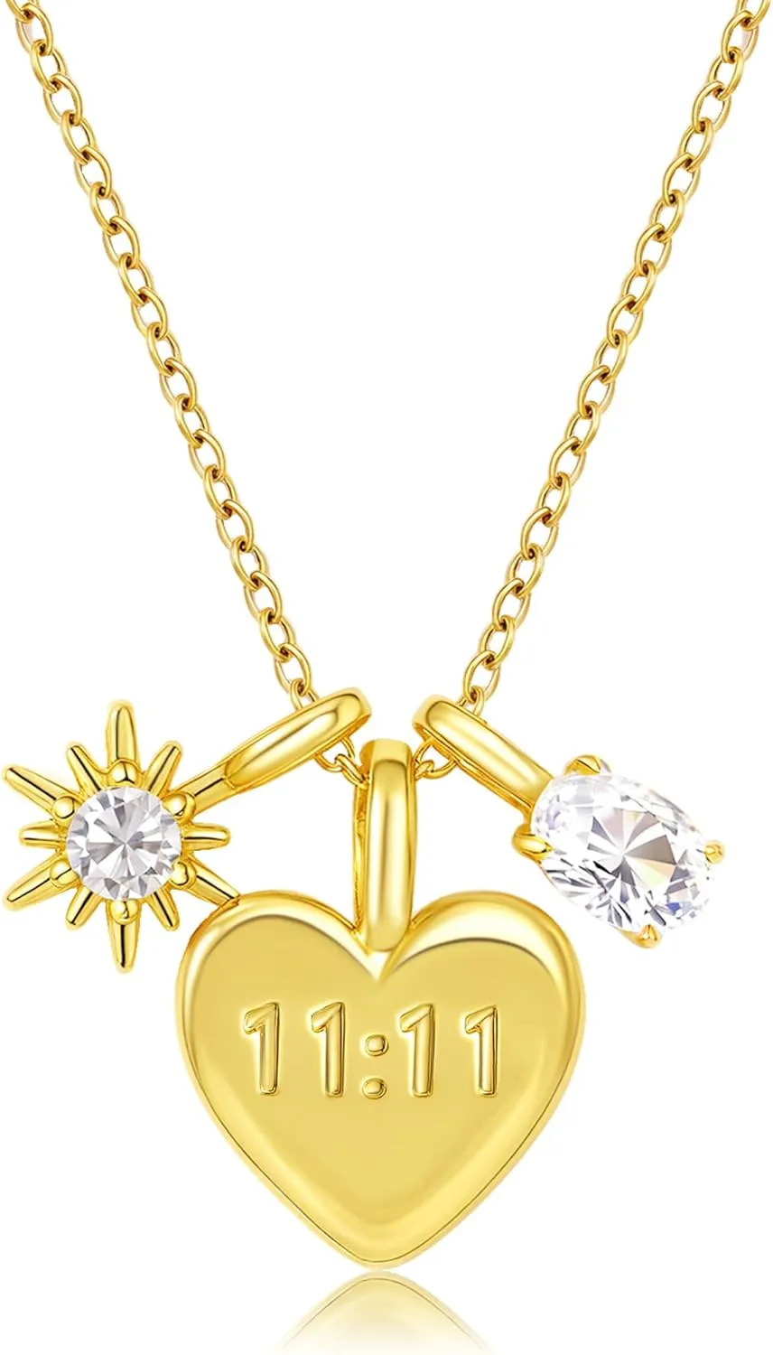 Dainty Gold Mom Heart Charm Pendant Necklace for Women 18K Gold Plated Cute Cubic Zirconia Mama 1111 Angel Number Necklace Choker Necklaces for Mothers Day Gifts Jewelry