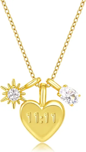 Dainty Gold Mom Heart Charm Pendant Necklace for Women 18K Gold Plated Cute Cubic Zirconia Mama 1111 Angel Number Necklace Choker Necklaces for Mothers Day Gifts Jewelry