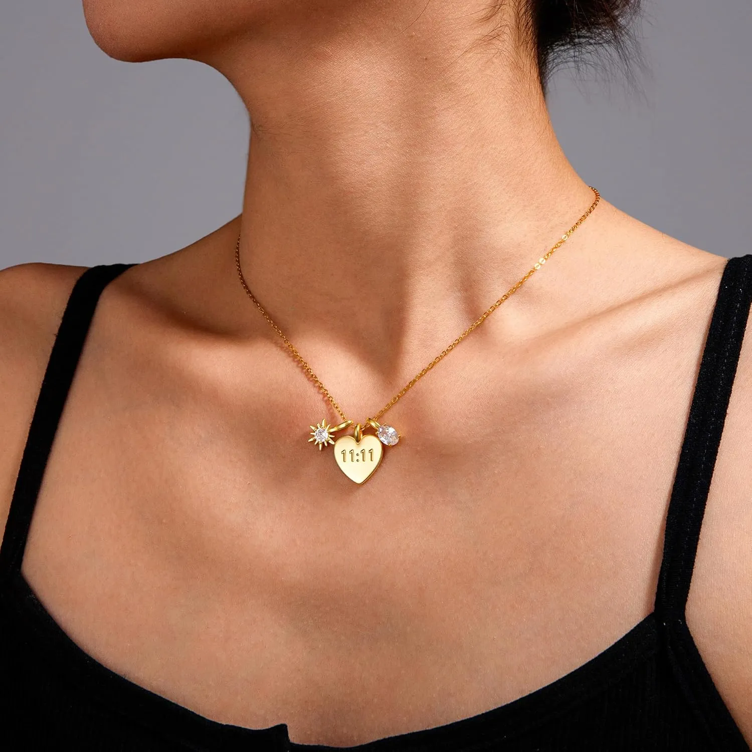 Dainty Gold Mom Heart Charm Pendant Necklace for Women 18K Gold Plated Cute Cubic Zirconia Mama 1111 Angel Number Necklace Choker Necklaces for Mothers Day Gifts Jewelry