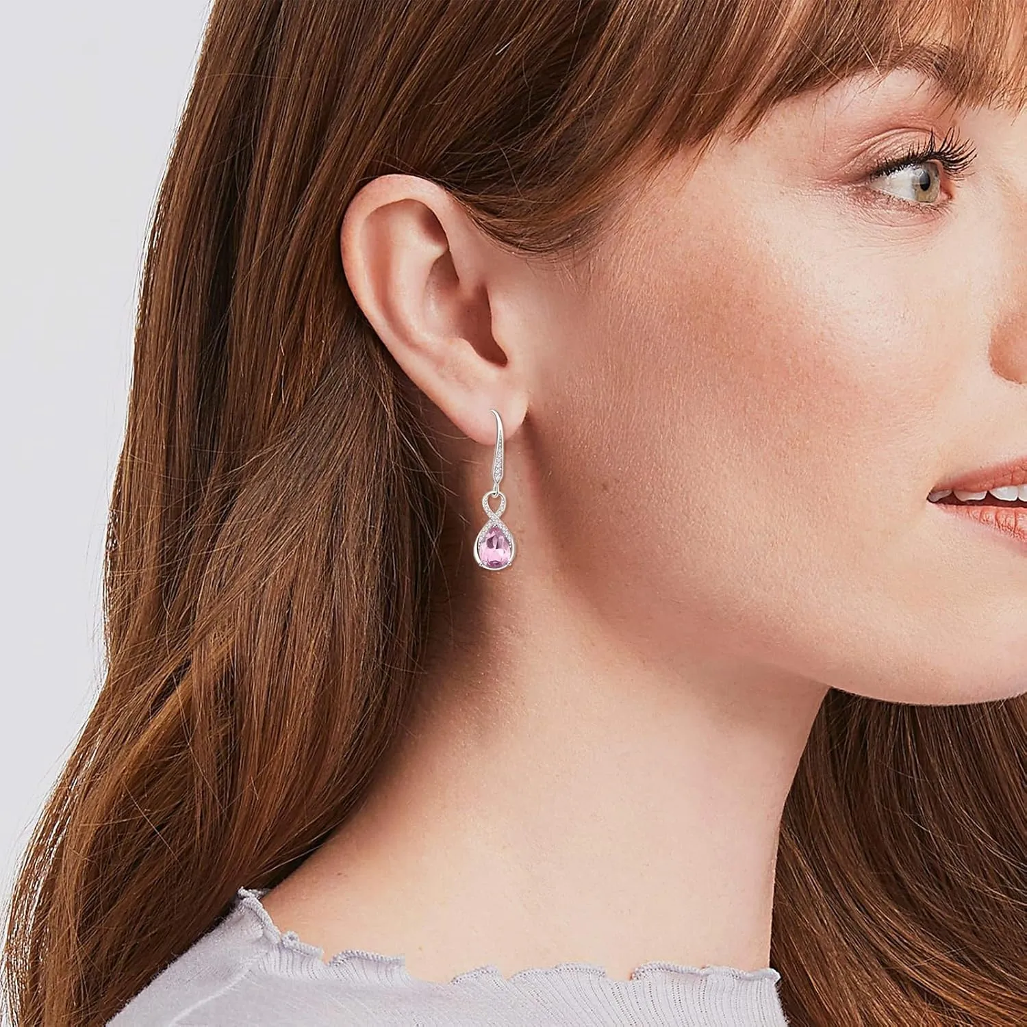 Dangle Drop Earrings 925 Sterling Silver Infinity Earrings Teardrop Crystal Leverback Earrings Birthstone Fine Jewelry Gifts for Women