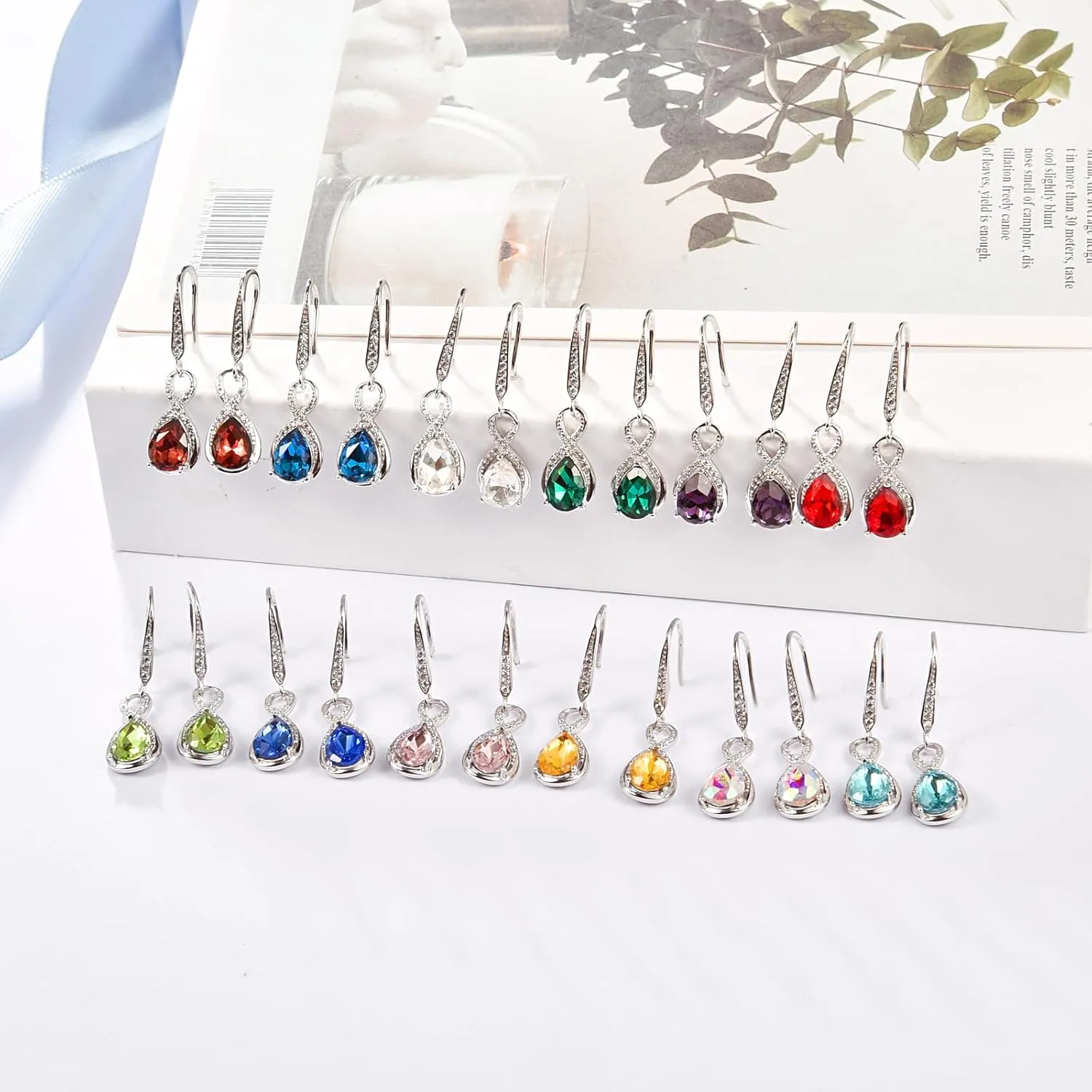 Dangle Drop Earrings 925 Sterling Silver Infinity Earrings Teardrop Crystal Leverback Earrings Birthstone Fine Jewelry Gifts for Women