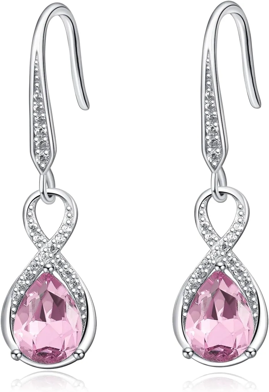 Dangle Drop Earrings 925 Sterling Silver Infinity Earrings Teardrop Crystal Leverback Earrings Birthstone Fine Jewelry Gifts for Women