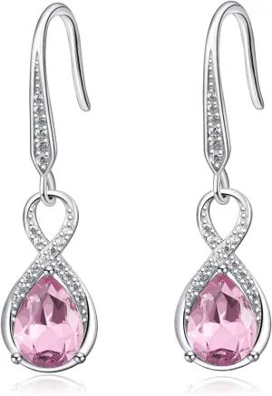 Dangle Drop Earrings 925 Sterling Silver Infinity Earrings Teardrop Crystal Leverback Earrings Birthstone Fine Jewelry Gifts for Women