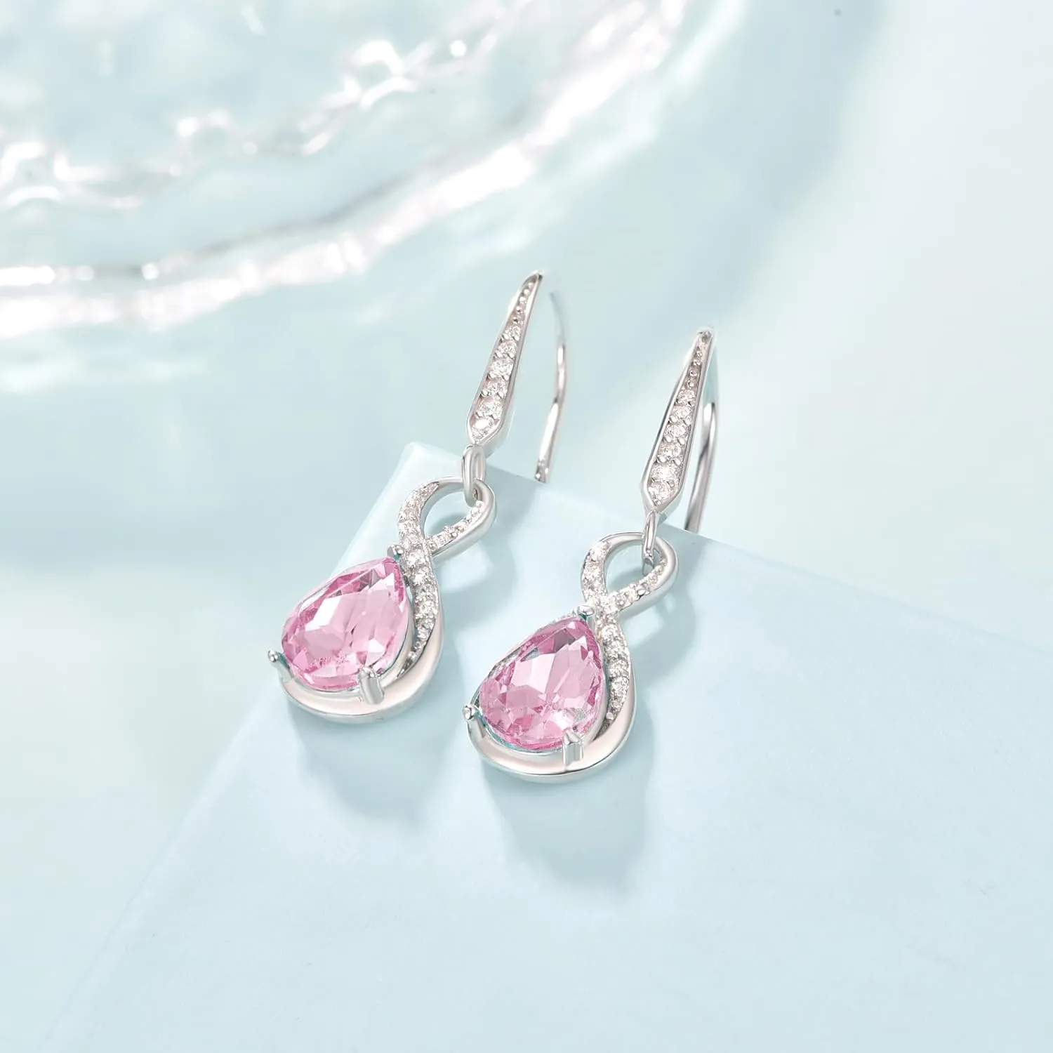 Dangle Drop Earrings 925 Sterling Silver Infinity Earrings Teardrop Crystal Leverback Earrings Birthstone Fine Jewelry Gifts for Women