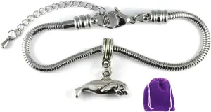 Dave The Bunny Manatee Bracelet - Manatee Gifts Stainless Steel Snake Chain Charm on Manatee Jewelry Swimming Bracelet for Women and Men Manatee Gifts for Manatee Lovers