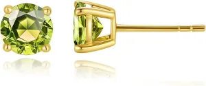 Dazzlingdaimonds Jewels 1.05Ctw Round Cut Peridot Engagement Push Back Stud Earrings 14K Yellow Gold Plated