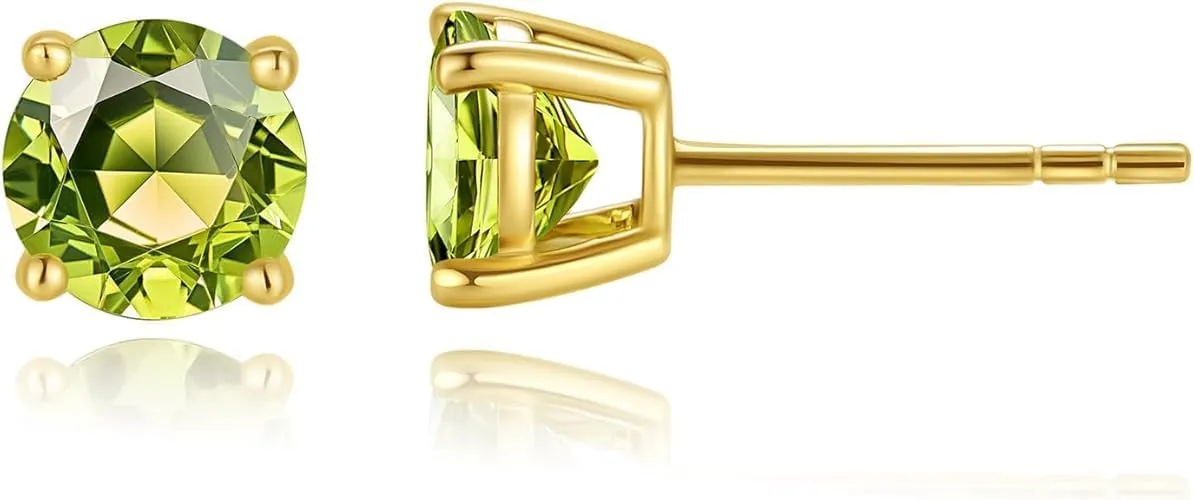 Dazzlingdaimonds Jewels 1.05Ctw Round Cut Peridot Engagement Push Back Stud Earrings 14K Yellow Gold Plated