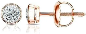 Dazzlingdaimonds Jewels 1.20Ctw Round Cut Diamond Engagement Bezel Set Screw Back Stud Earrings 14K Rose Gold Plated