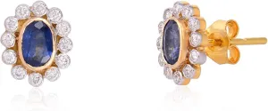 Dazzlingdaimonds Jewels 1.45Ctw Oval Cut Blue Sapphire & Diamond Engagement Push Back Stud Earrings 14K Yellow Gold Plated