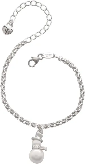 Delight Jewelry Silvertone Imitation Pearl Snowman - Charm Bracelet, 8"