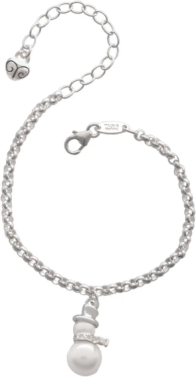 Delight Jewelry Silvertone Imitation Pearl Snowman - Charm Bracelet, 8"