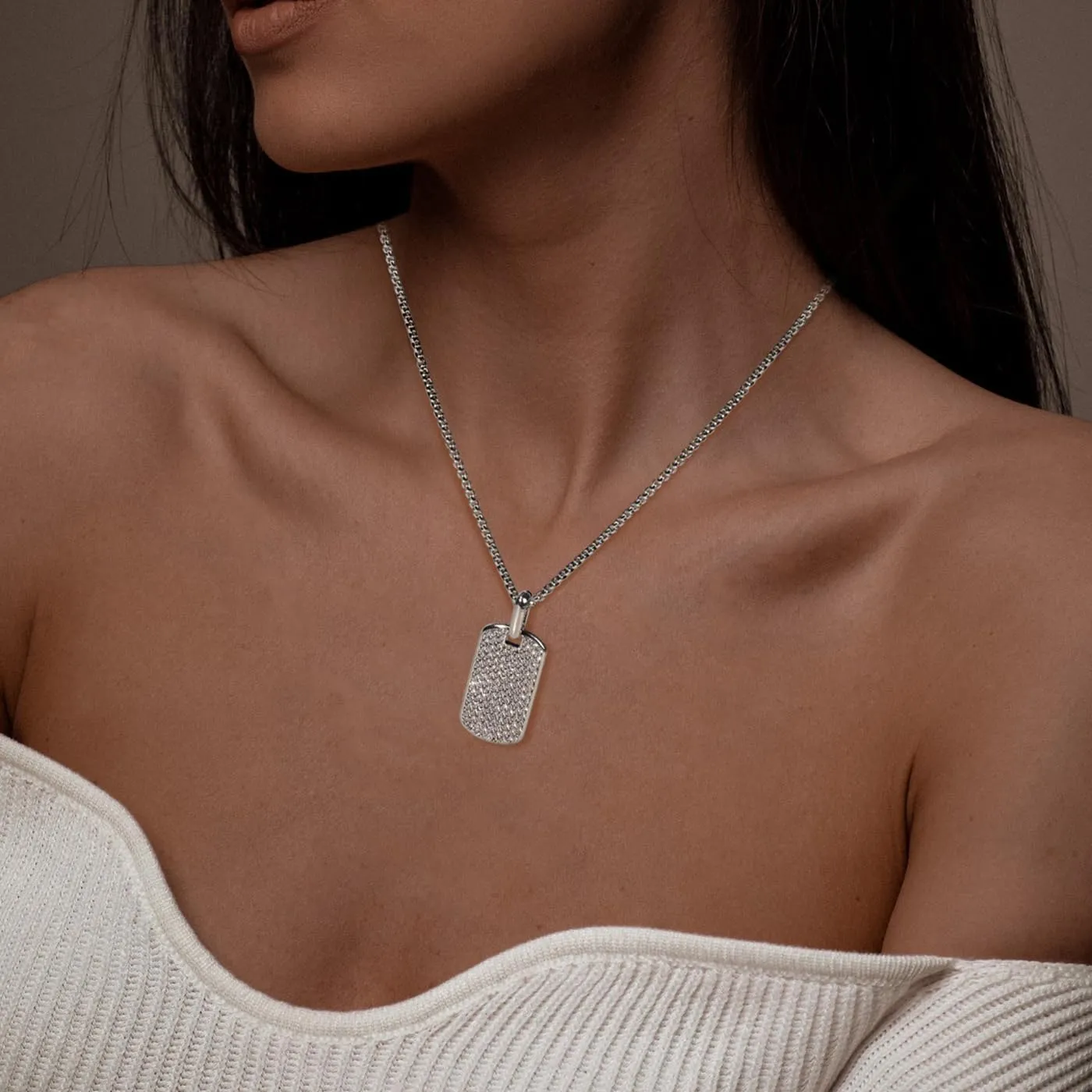 Designer Inspired Iced Out Pendant Necklace Pave Zircons Dog Tag Necklace for Men Women Gift with 20 Inch Chain