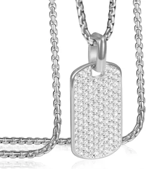Designer Inspired Iced Out Pendant Necklace Pave Zircons Dog Tag Necklace for Men Women Gift with 20 Inch Chain