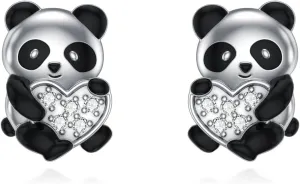 Diamond Panda Stud Earring Sterling Silver Panda Earring Jewelry for Mothers Day Valentines Christmas Birthday Gifts for Her Mom Girlfriend