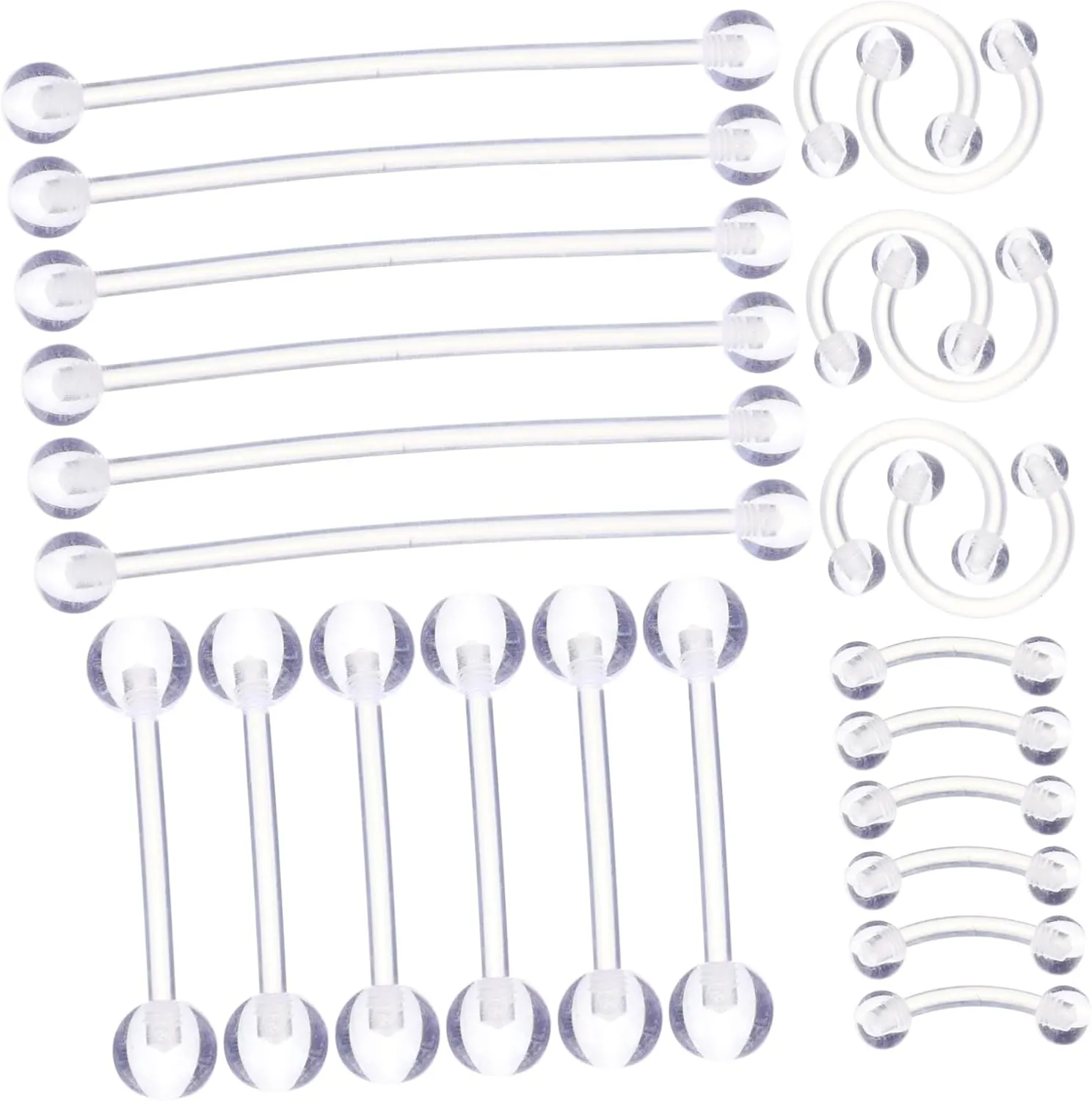 Didiseaon Piercing Jewelry Set 24pc Set Nose Eyebrow Tongue Rings Acrylic Safe for Sensitive