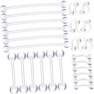 Didiseaon Piercing Jewelry Set 24pc Set Nose Eyebrow Tongue Rings Acrylic Safe for Sensitive