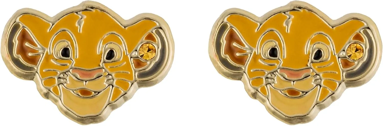 Disney The Lion King Simba Gold Plated Stud Earrings, One Size, Yellow Gold Plated, No Gemstone